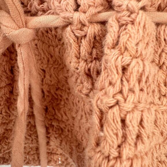 Free People Megan Crochet Knit Peplum Puff Sleeve Top Coral Sand Size Small NWOT - Picture 11 of 12